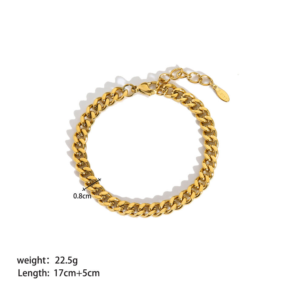 1 Piece Simple Daily Chain Stainless Steel Waterproof  Gold Color  Women's Chain Bracelets 
