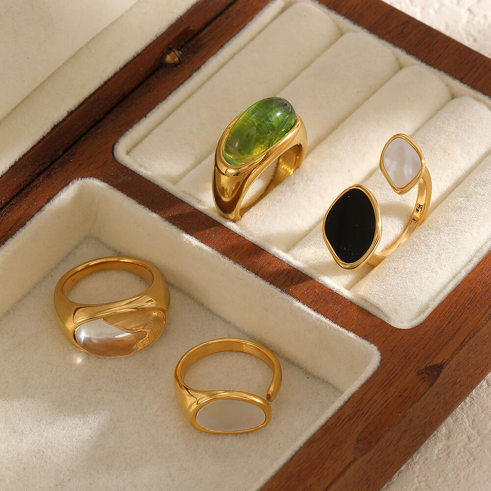 1 stuk ronde, waterdichte, goudkleurige, acryl statement ringen van roestvrij staal.