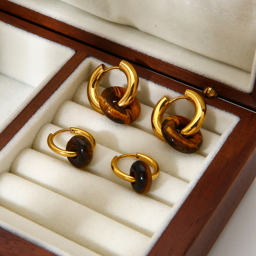 1 Pair Retro Natural Stone Stainless Steel Gold Color Drop Earrings Picture4