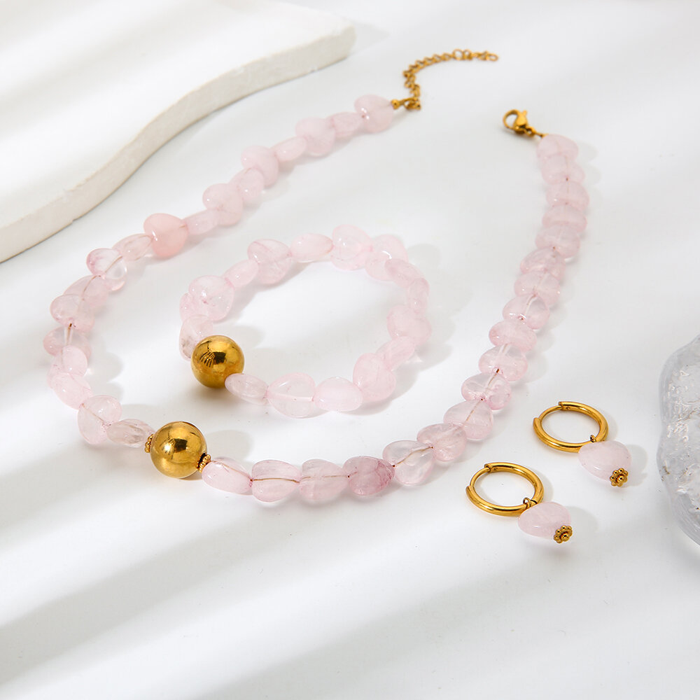 Ensemble de bijoux pour femme en perles en forme de cœur rose tendre (1 pièce)