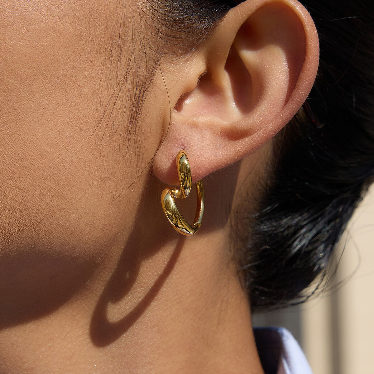 1 Pair Stylish Heart Stainless Steel Waterproof Gold Color Women's Hoop Earrings
