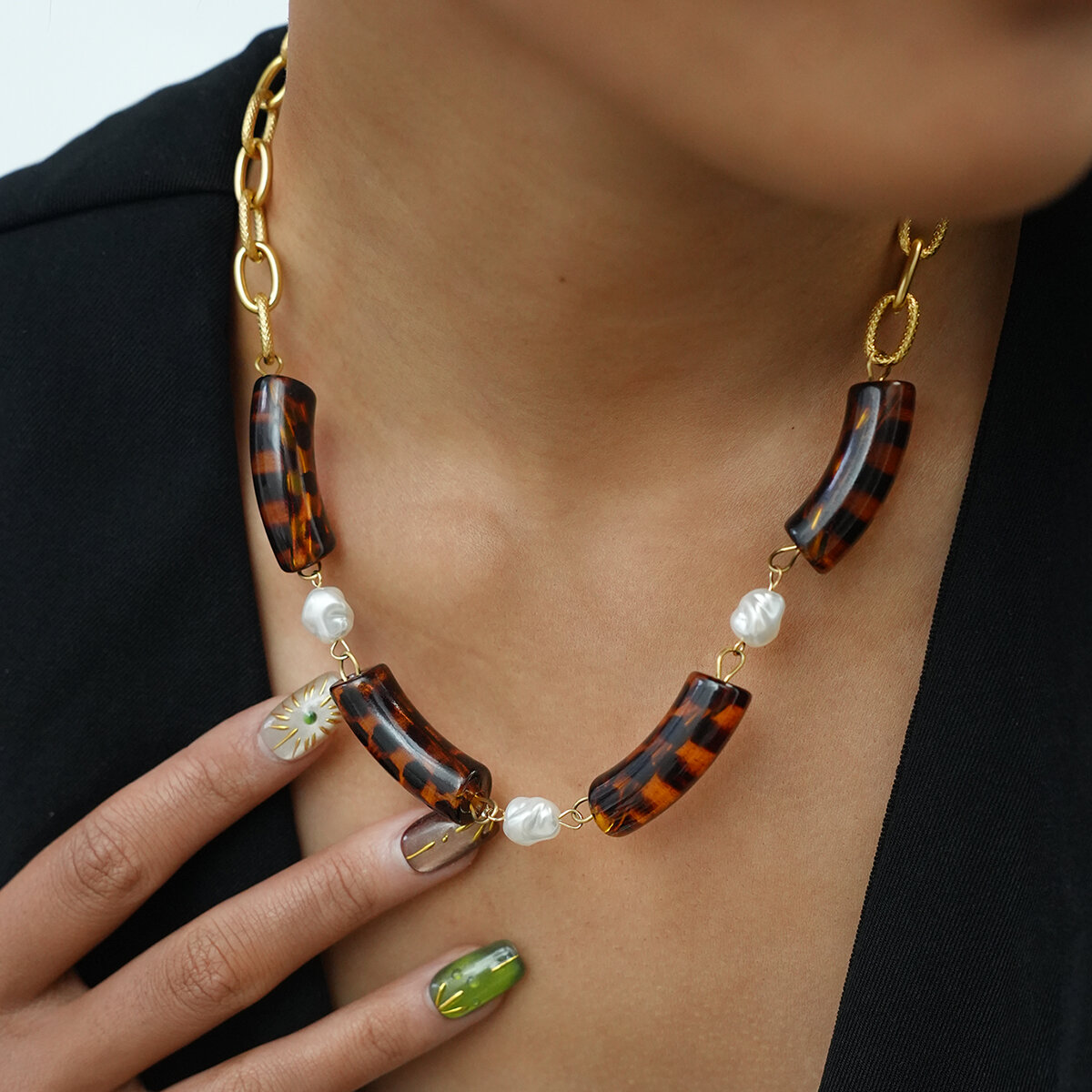 1 Piece Acrylic Leopard - print Beaded Stainless Steel Waterproof Women's Necklace h5 Picture5