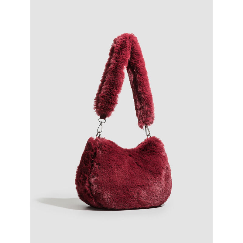 1 Stück einfache, lässige, einfarbige, flauschige Damen-Schultertasche 2