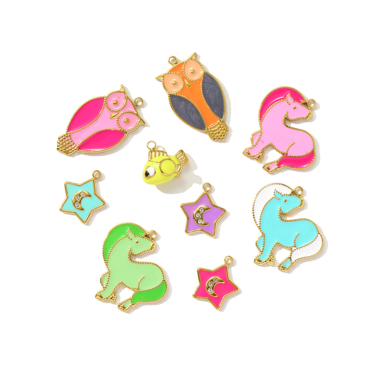 1 pezzo semplice serie fai da te pony in acciaio inossidabile impermeabile color oro ciondoli da donna h5 Immagine2