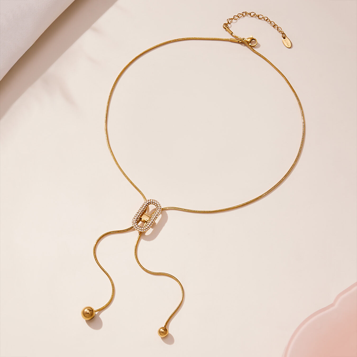 1 Piece Luxurious Adjustable Chain Stainless Steel Waterproof Gold Color Zircon Women's Pendant Necklaces h5 Picture3