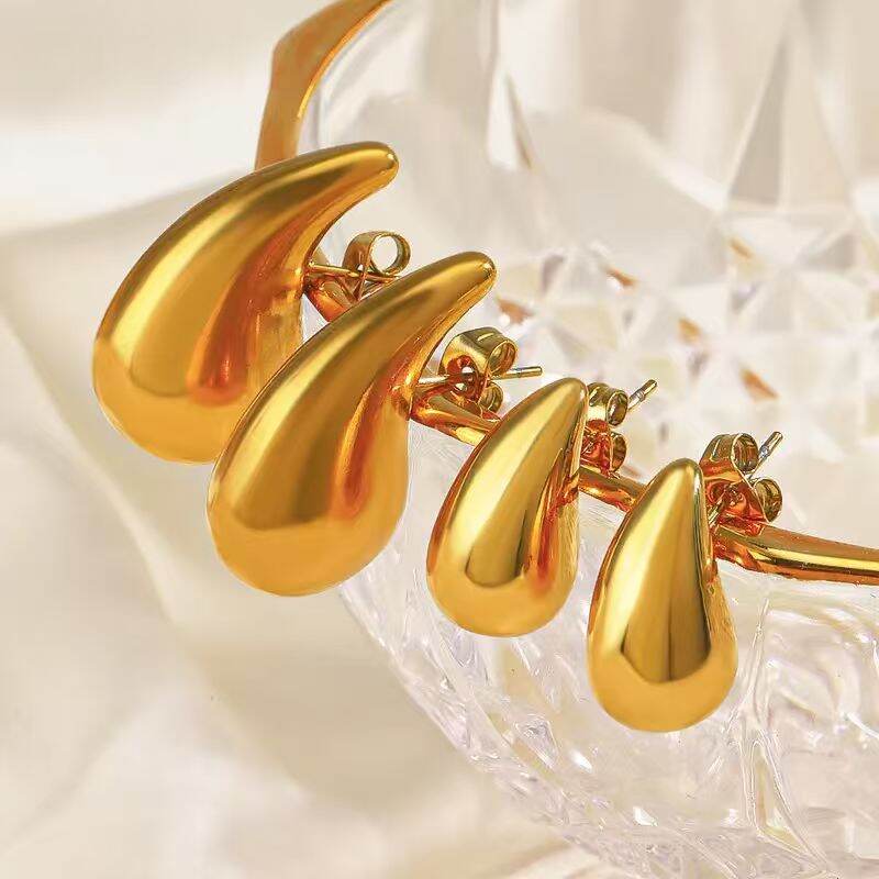 1 Pair Chunky Droplet Stainless Steel Waterproof Gold Color Women's Stud Earrings