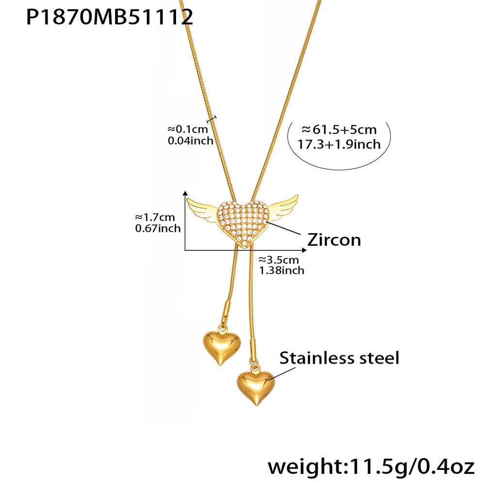 1 Piece Romantic Heart&Swings Chain Stainless Steel Waterproof Gold Color Zircon Women's Long Necklaces Picture2
