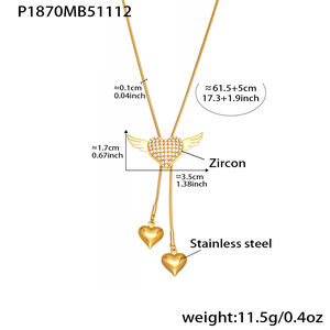 1 Piece Romantic Heart&Swings Chain Stainless Steel Waterproof Gold Color Zircon Women's Long Necklaces h5 Picture2