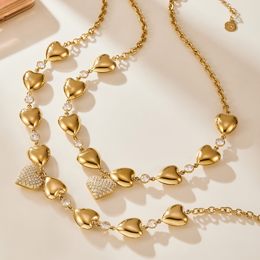 1 Piece Luxurious Multiple Heart Stainless Steel Waterproof Gold Color Zircon Women's Pendant Necklaces 2