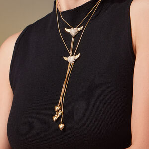1 Piece Romantic Heart&Swings Chain Stainless Steel Waterproof Gold Color Zircon Women's Long Necklaces h5 Picture5