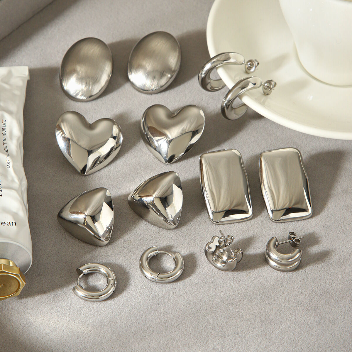 1 Pair Heart Stainless Steel Waterproof Stud Earrings