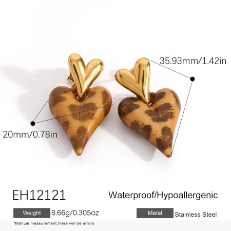 1 Pair Ethnic  Daily Heart Leopard Print Stainless Steel Waterproof Women's Stud Earrings