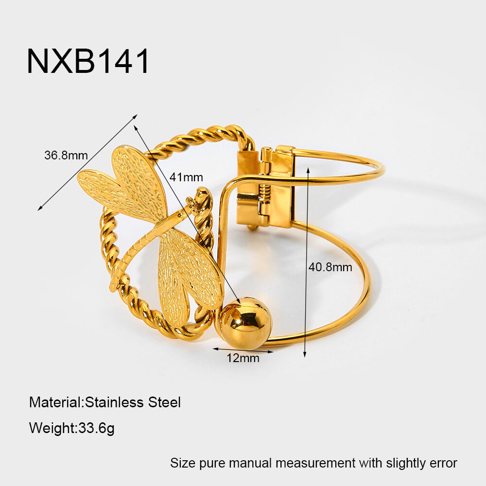 1 brazalete lujoso y elegante de acero inoxidable con forma irregular de libélula, resistente al agua, para mujer. h5 