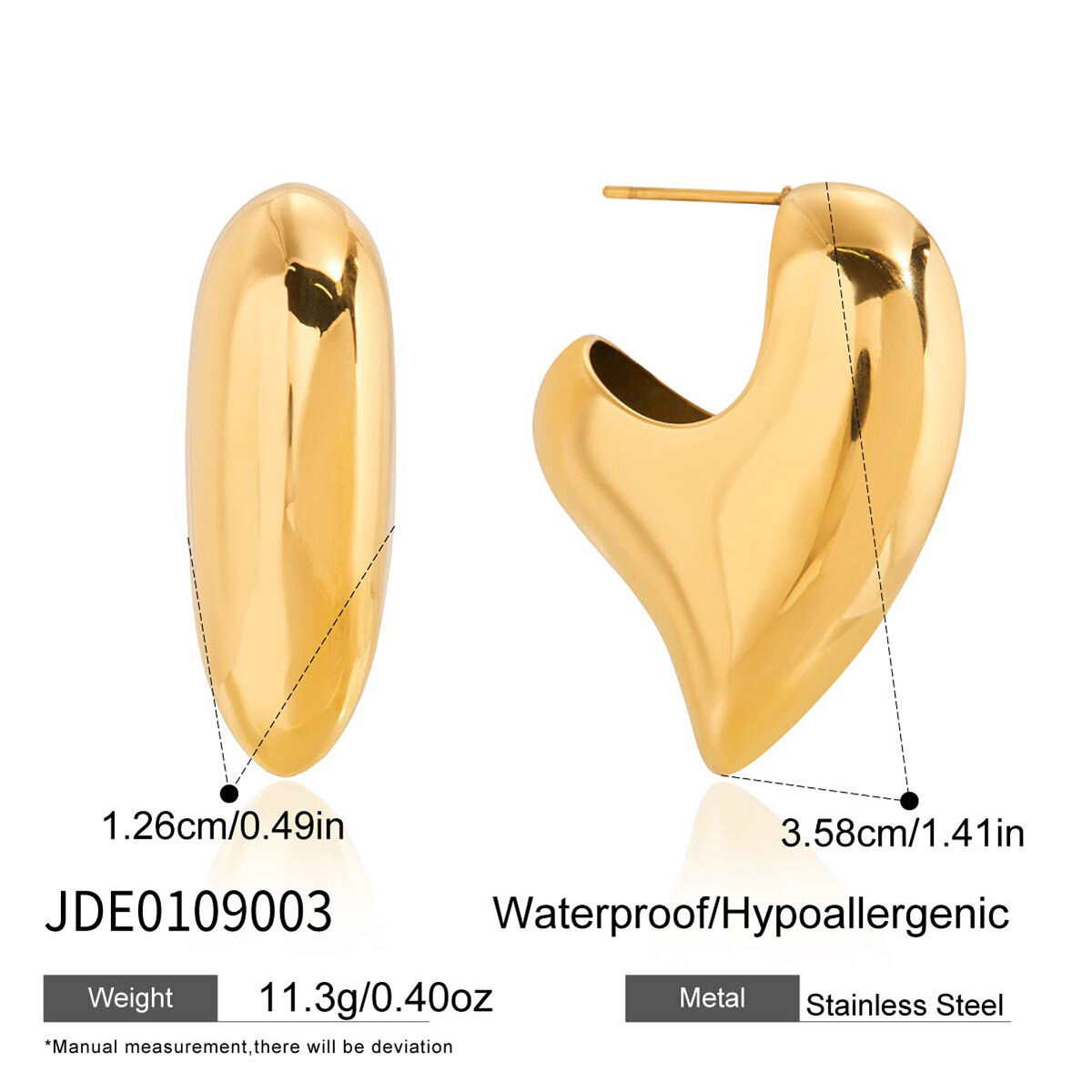 1 Paar romantische, klobige Herz-Ohrstecker aus Edelstahl, wasserfest, goldfarben, für Damen h5 Bild2