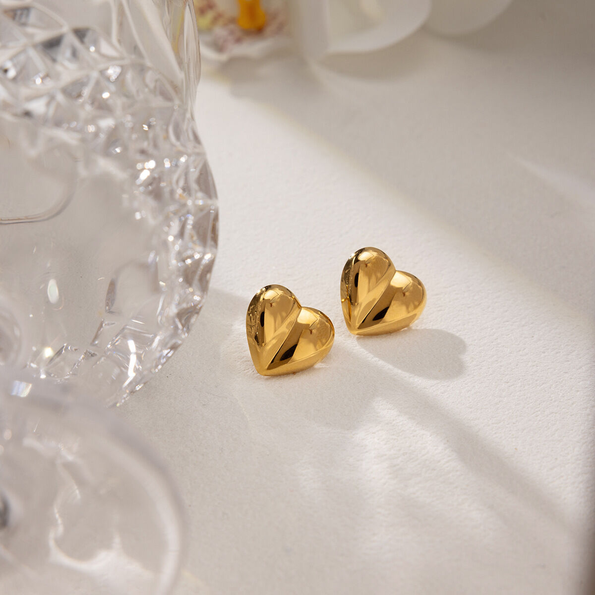1 Pair Minimalist Heart Stainless Steel Waterproof Gold Color Women's Stud Earrings h5 Picture4