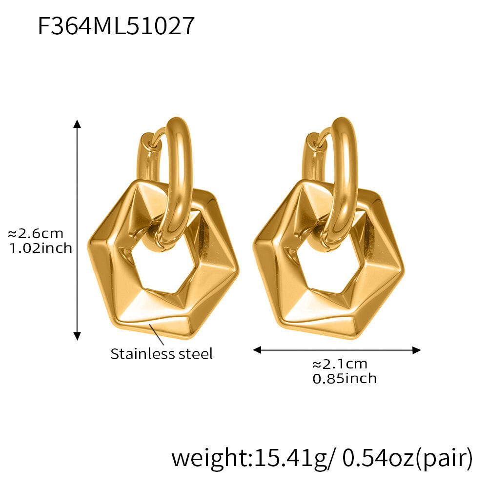 1 Pair Hexagon Hollowed-out Stainless Steel Waterproof Gold Color Women's Drop Earrings Picture2