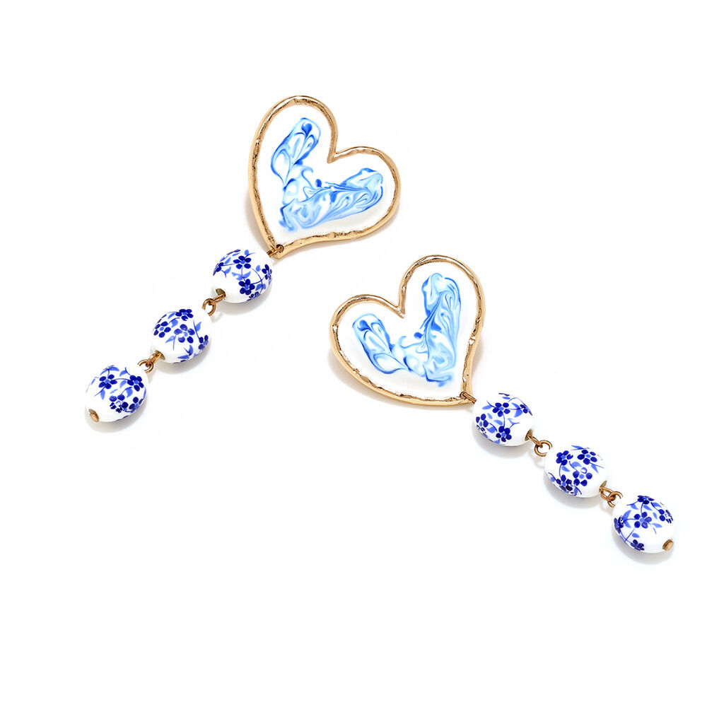 1 Pair Elegant Flower Heart Ceramics Dangle Earrings Picture3