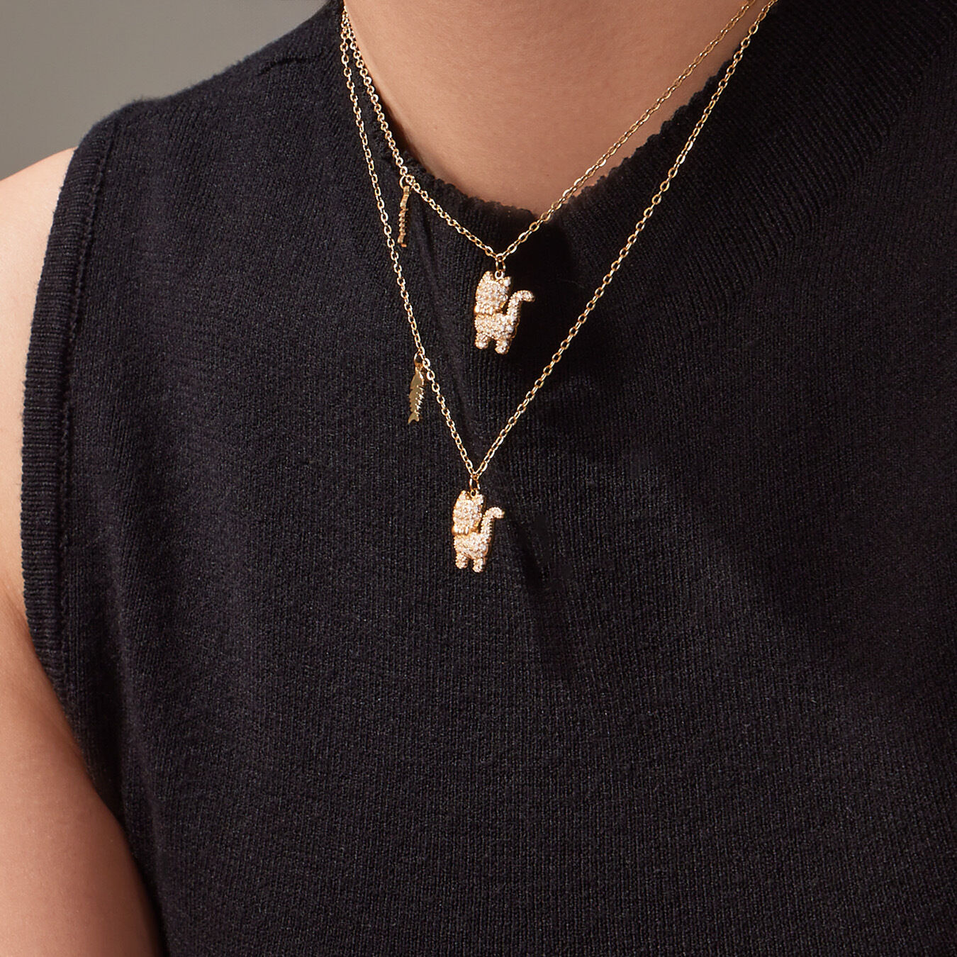 1 Piece Sweet Kitty Titanium Steel Gold Color Zircon Women's Pendant Necklaces h5 Picture3