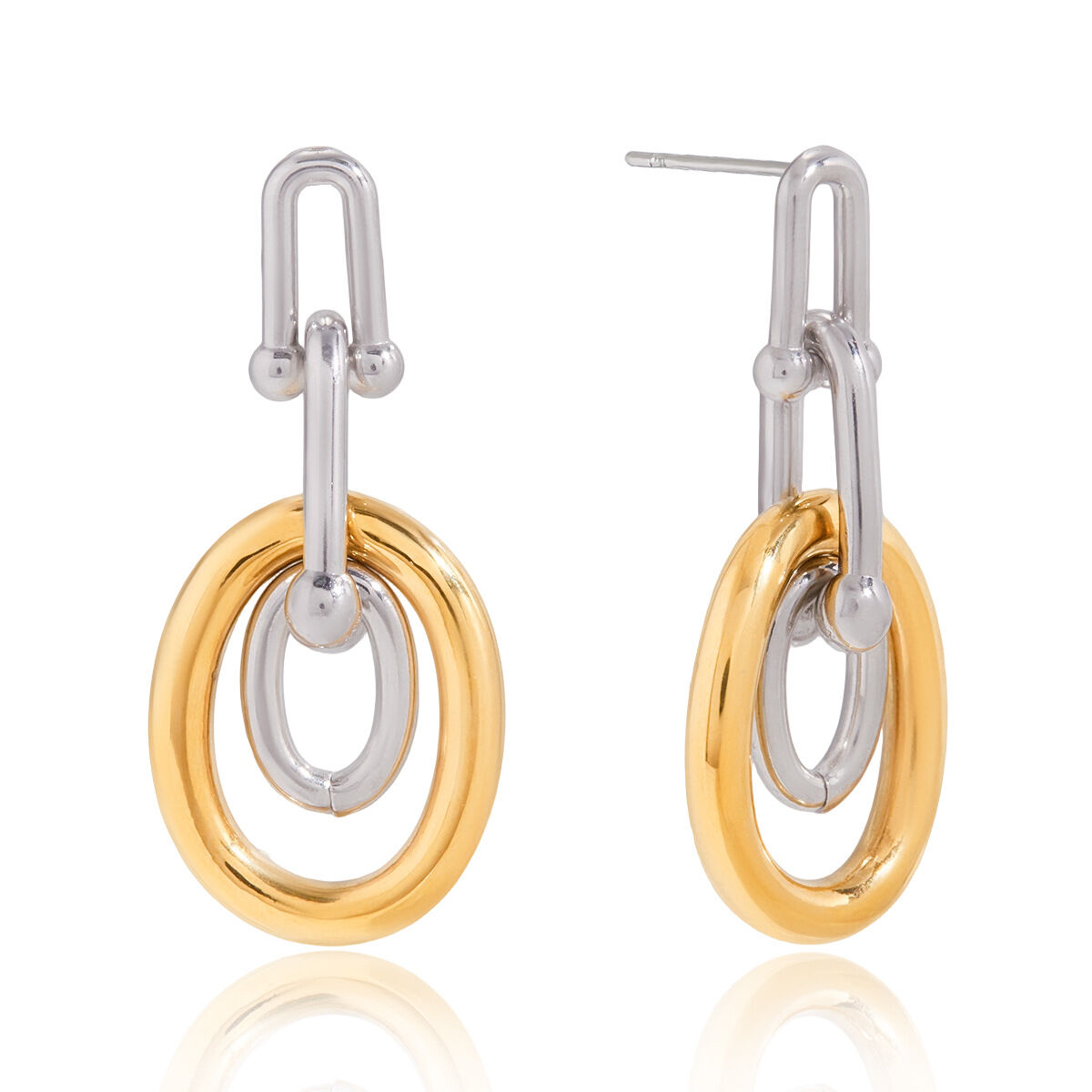 1 Pair Circle Mixed Gold&Silver Colors Stainless Steel Waterproof Women's Drop Earrings 