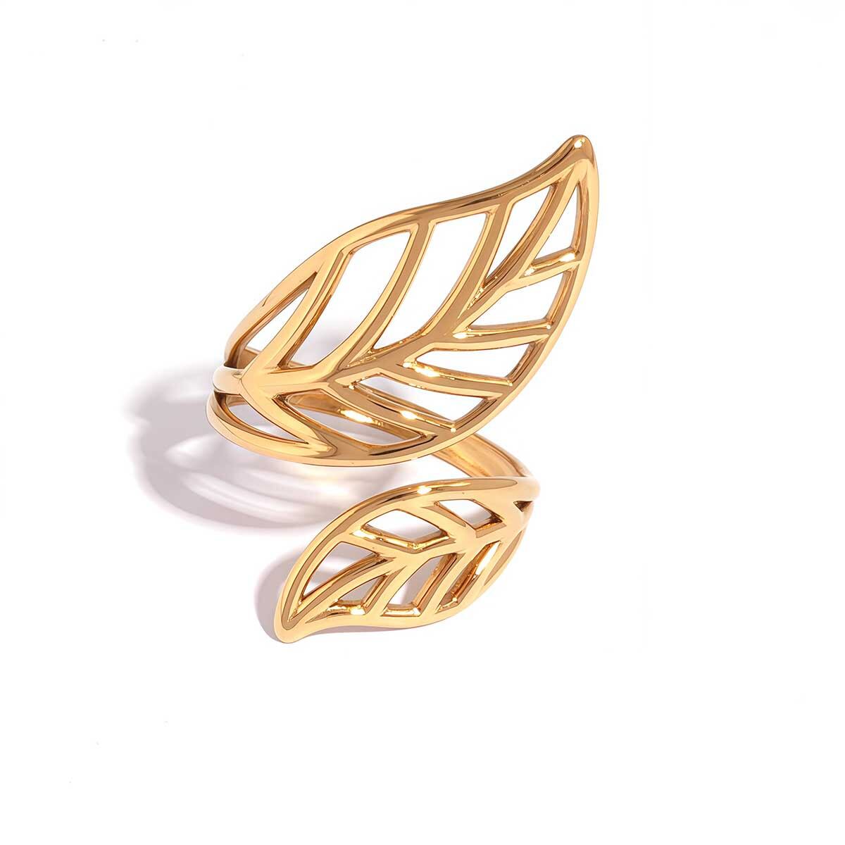 1 Piece Simple  Leaf Stainless Steel Waterproof   Gold Color  Women's Statement Rings 