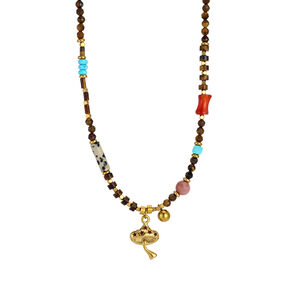 1 Piece Retro Moon Titanium Steel Gold Color Natural Stone Women's Beaded Necklaces h5 Picture5