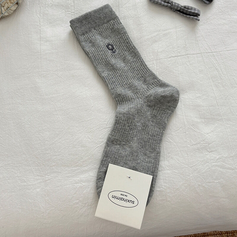 1 Pair Solid Color Twisted Knot Cotton Mid-Calf Socks 