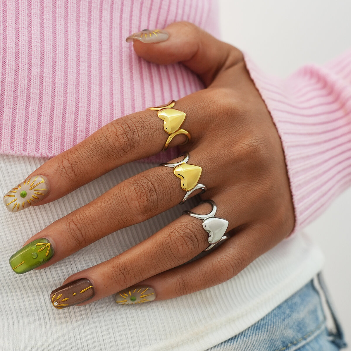 1 Piece Simple  Elegant Heart Stainless Steel Waterproof   Gold Color  Women's Statement Rings h5 Picture3