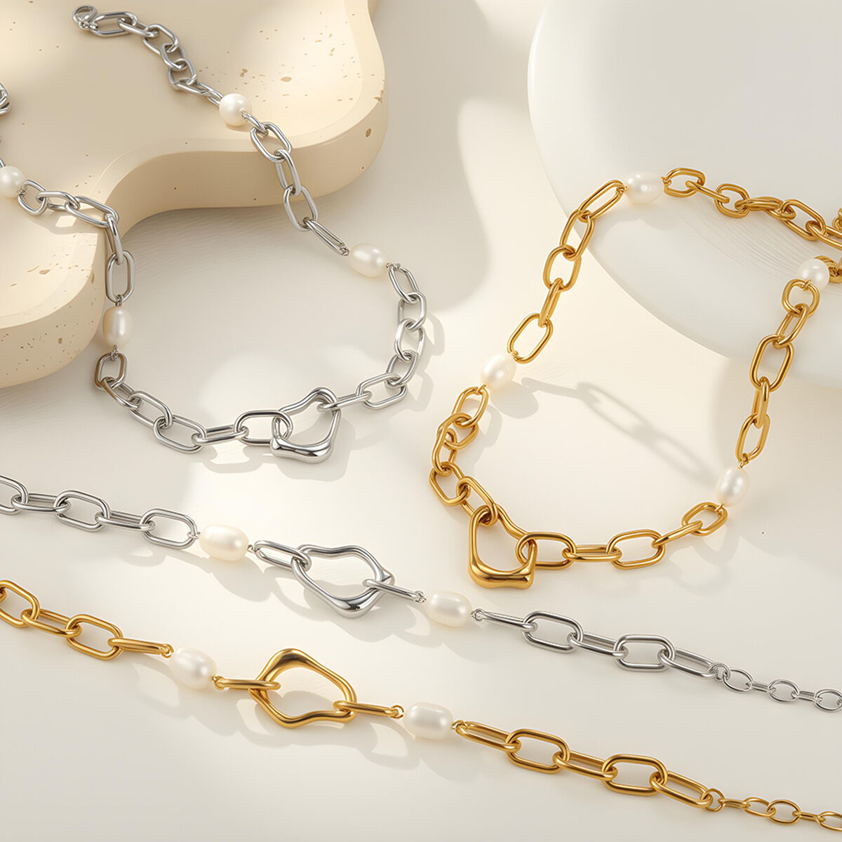 1 Piece  Punk Irregular Shape Chain Stainless Steel Waterproof Women's Jewelry Sets 2