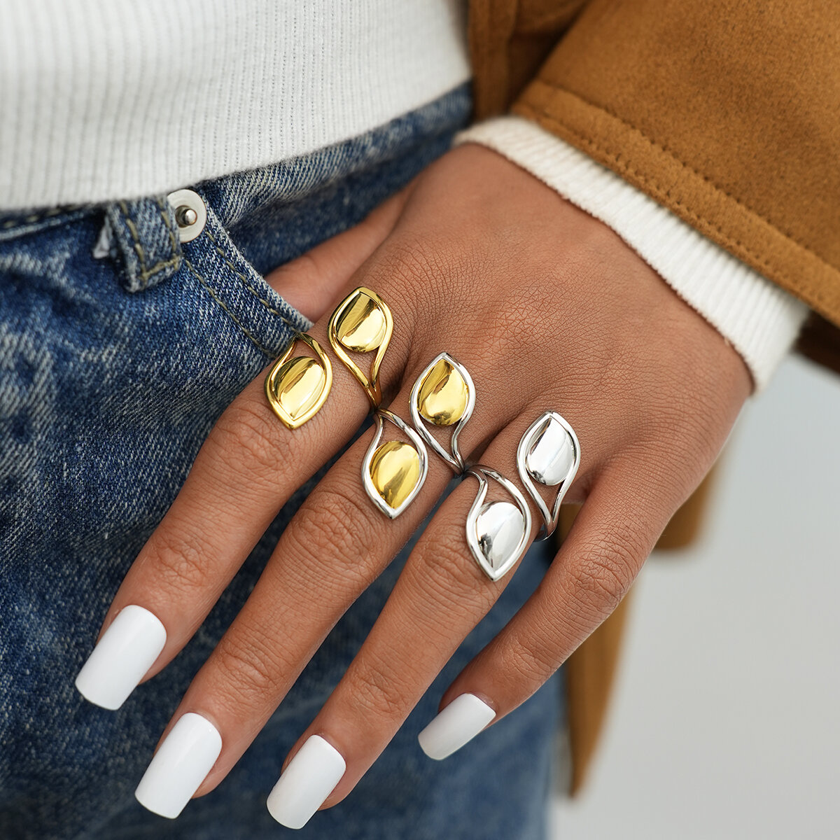 1 Piece Simple  Plant Stainless Steel Waterproof   Gold Color Women's Statement Rings h5 Picture3