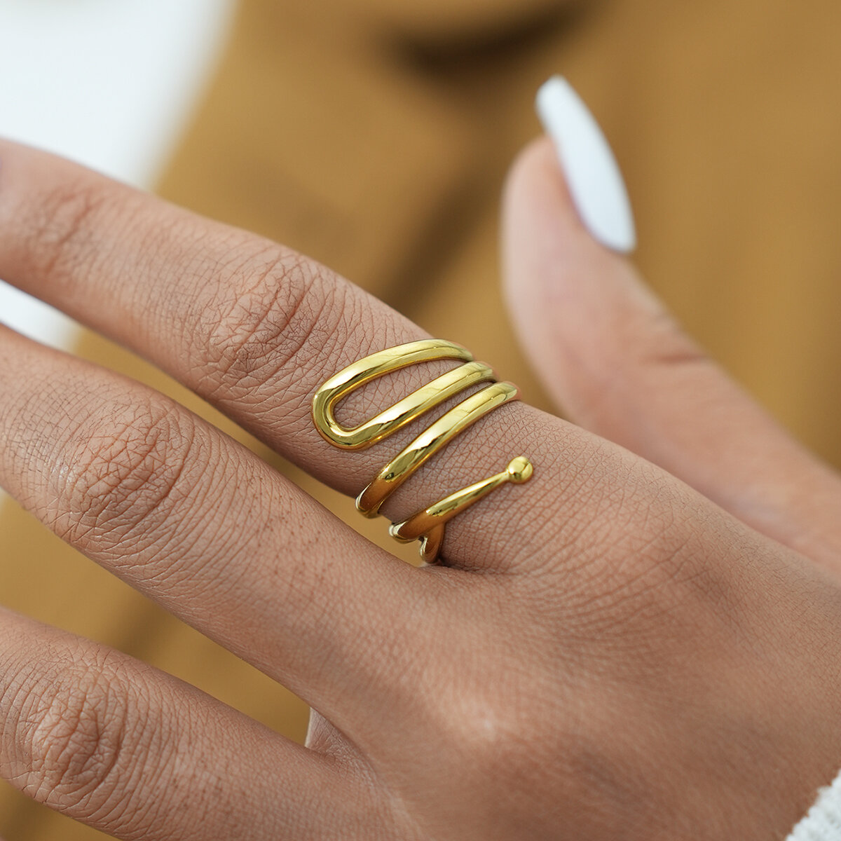 1 Piece Retro Irregular Shape Stainless Steel Waterproof   Gold Color Women's Statement Rings h5 Picture3