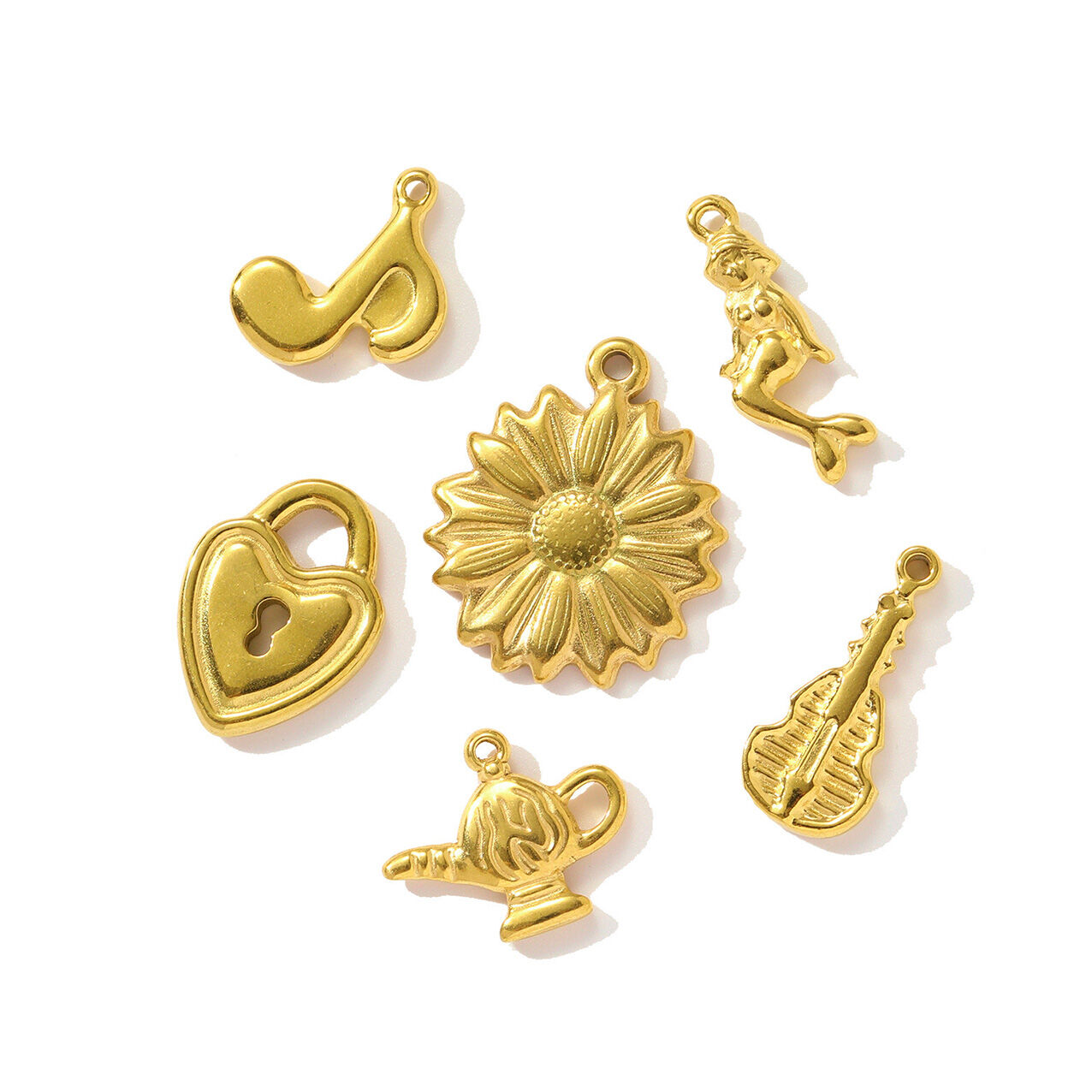 1 pezzo semplice serie fai da te fiore in acciaio inossidabile impermeabile color oro ciondoli da donna h5 Immagine2