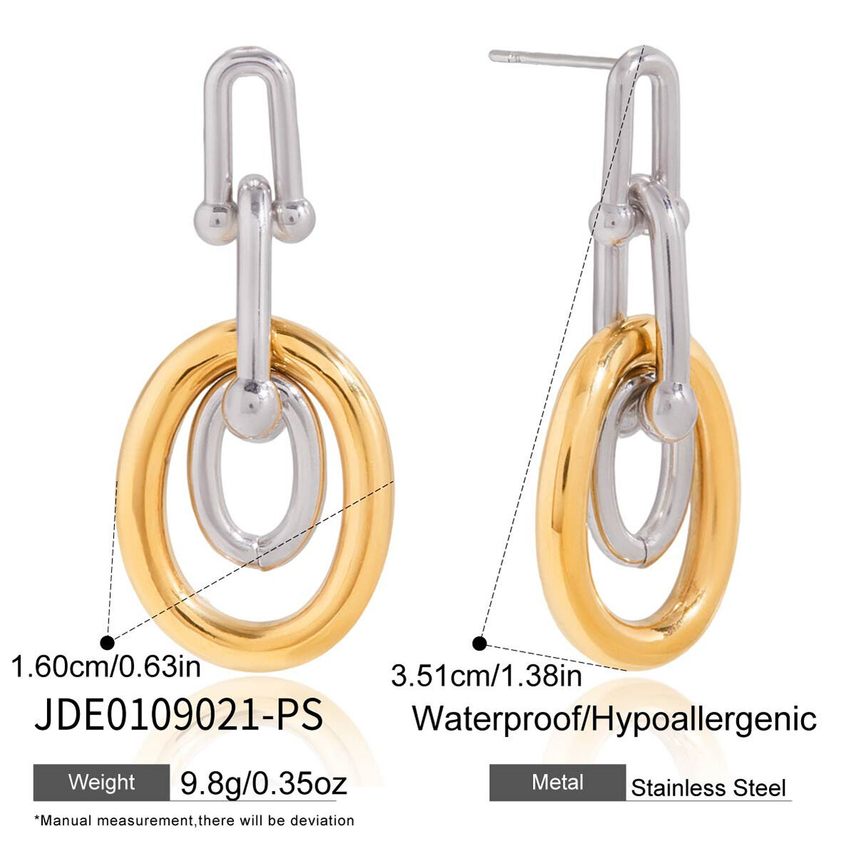 1 Pair Circle Mixed Gold&Silver Colors Stainless Steel Waterproof Women's Drop Earrings Picture2