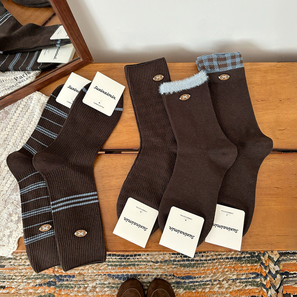 1 Pair  Preppy Style Striped Versatile Cotton Mid-Calf Socks Picture2
