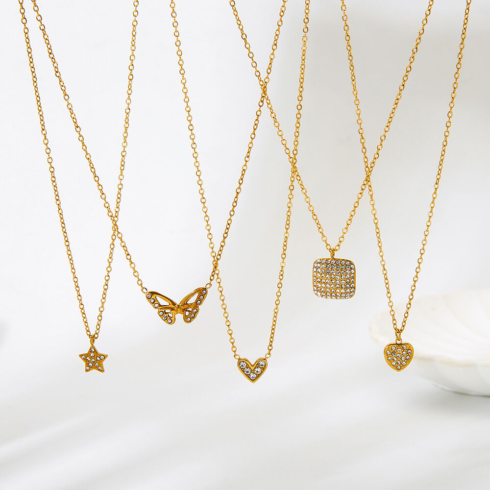 1 Piece Elegant Heart Star Chain  Stainless Steel Waterproof   Gold Color  Women's Pendant Necklaces