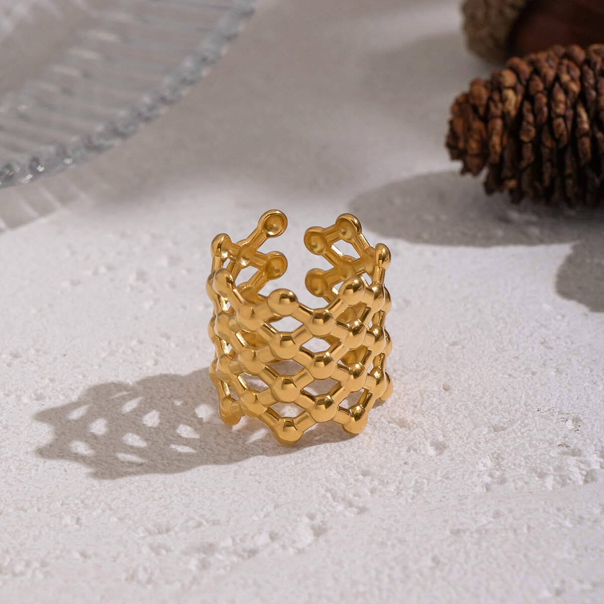 1 stuk holle, waterdichte, goudkleurige statement ring van roestvrij staal