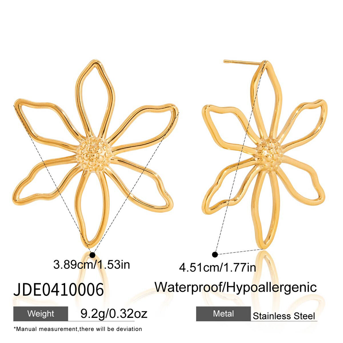 1 Pair Delicate Flower Lines Stainless Steel Waterproof Gold Color Women's Stud Earrings Picture2