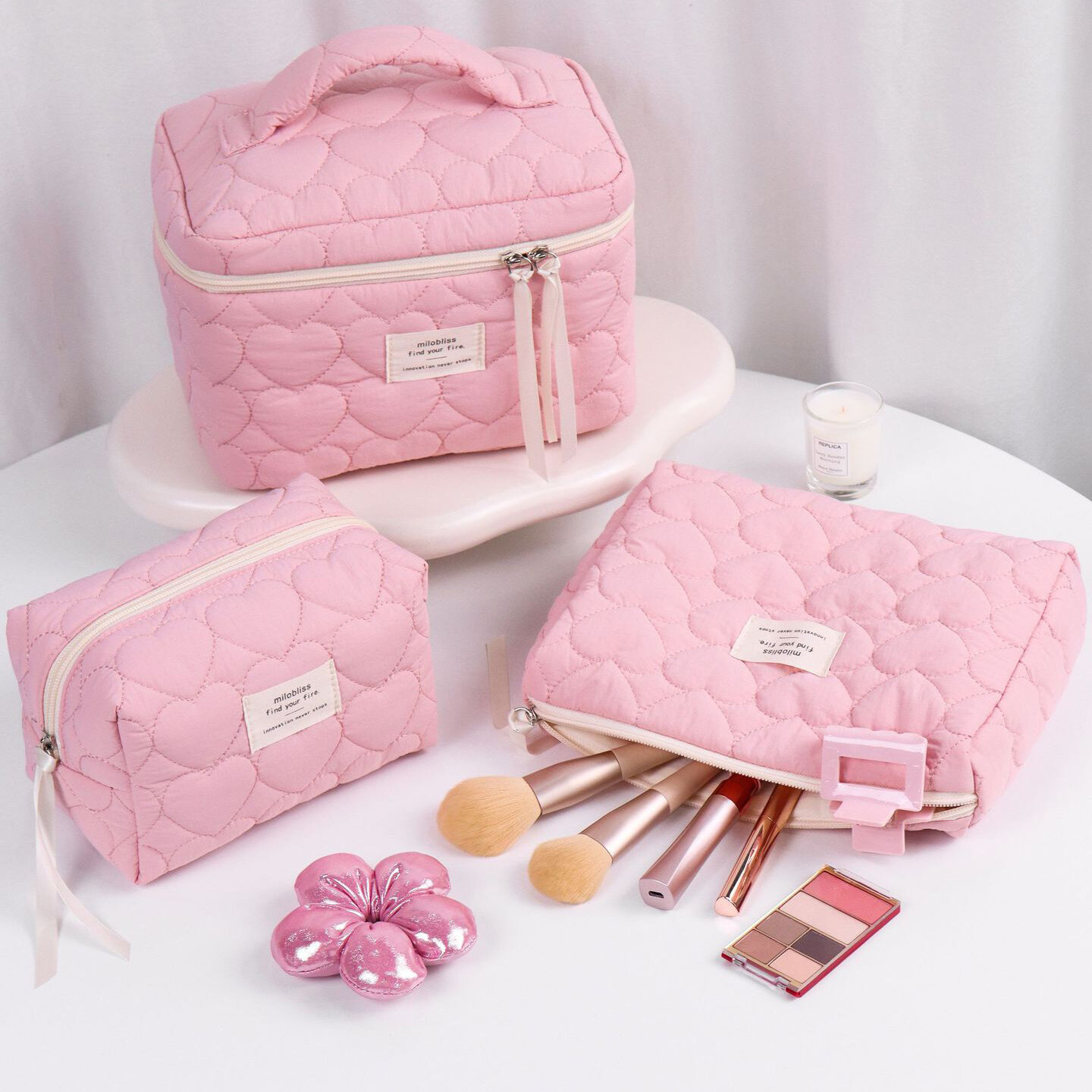 1 Piece  Sweet Heart Plaid  Soft Women's Makeup Bags