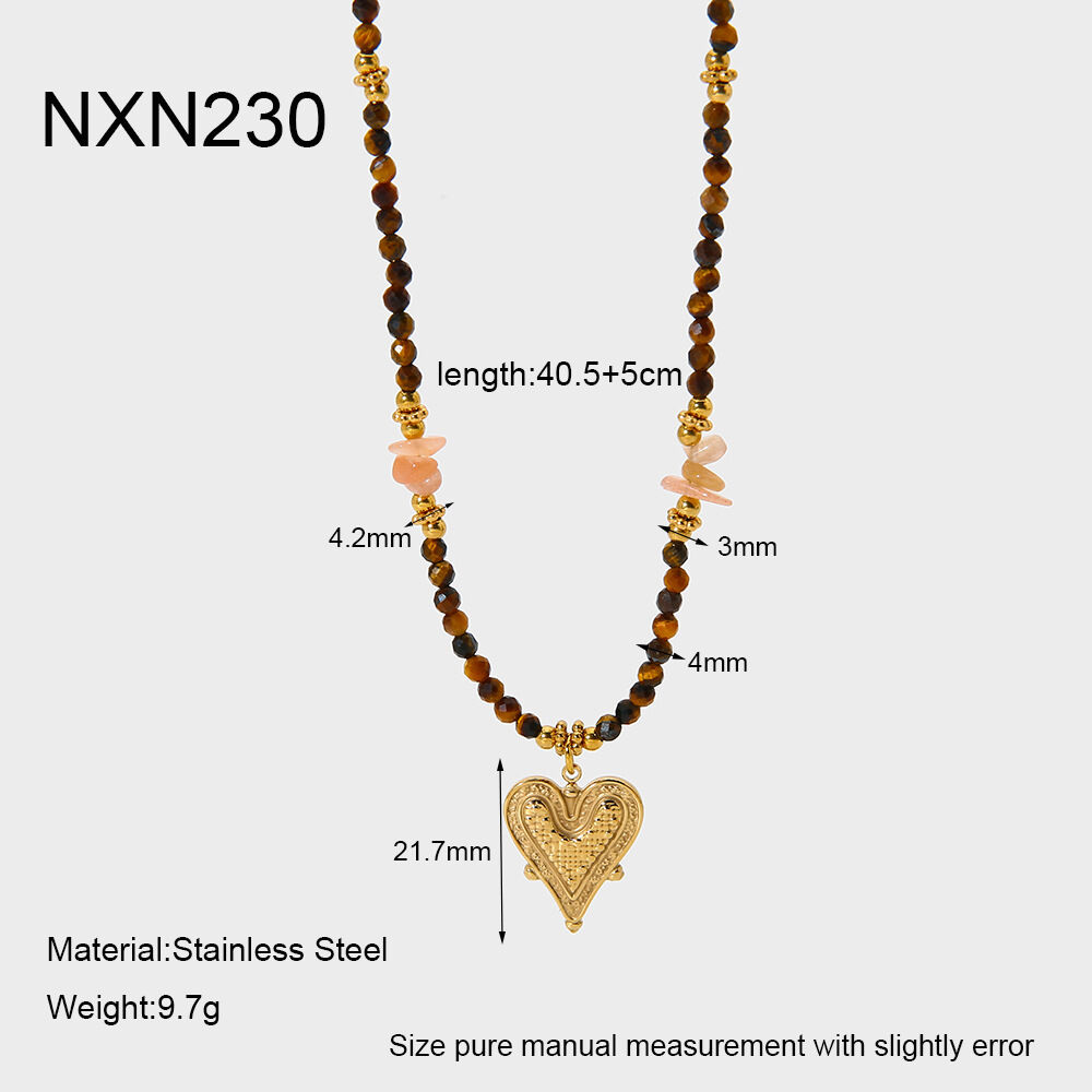 1 piece Retro Irregular Shape Heart Beads Natural Stones Gold Color Women's Jewelry Sets h5