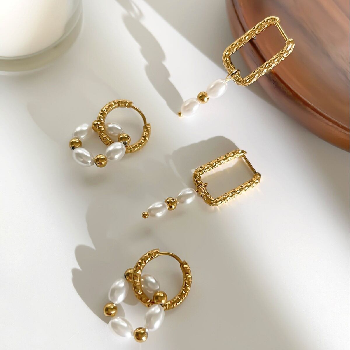 1 Pair Pearl Gold Color Beads Earrings Picture5
