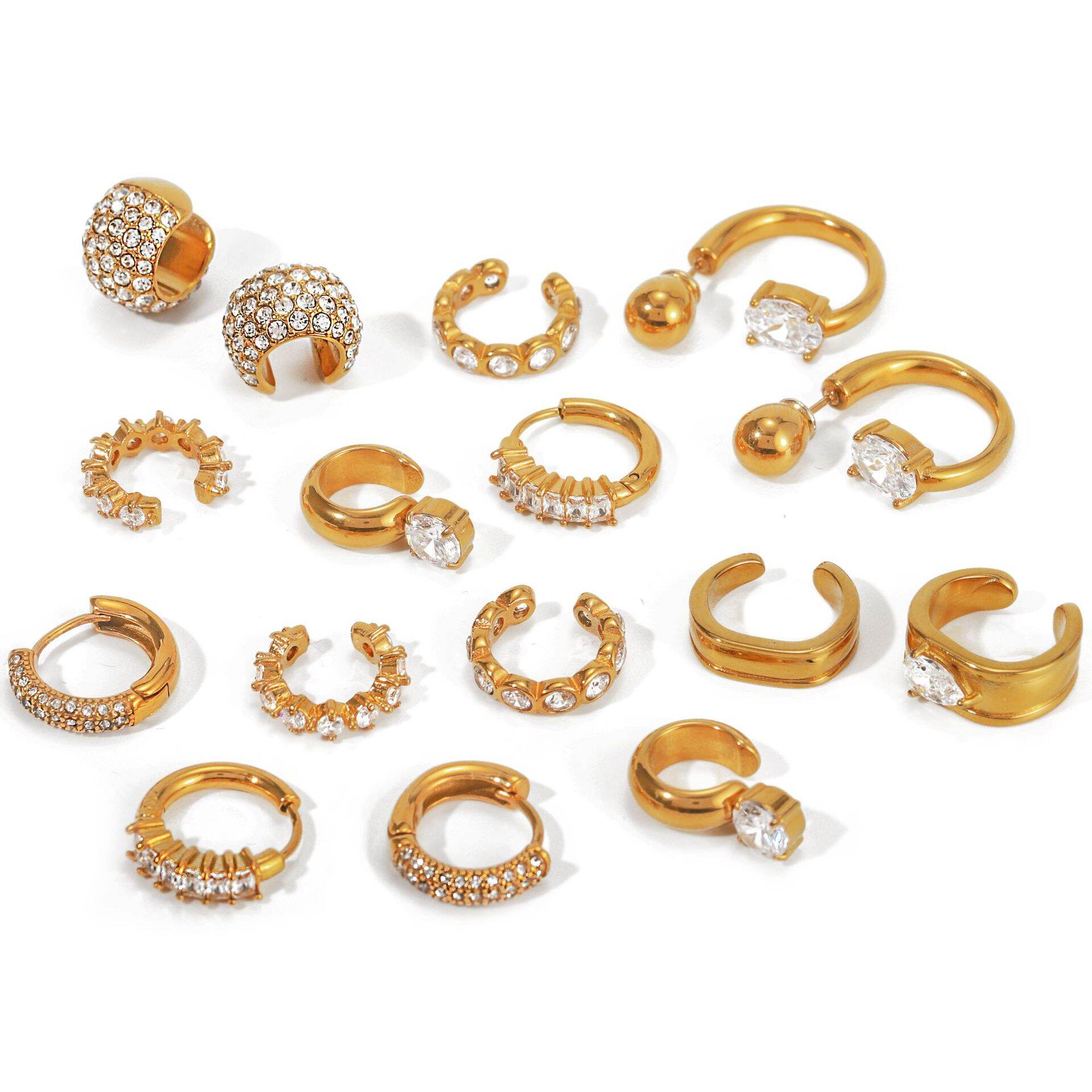 1 Pair Glamorous Stainless Steel Waterproof Gold Color Zircon Women's Ear Cuffs h5 Picture6