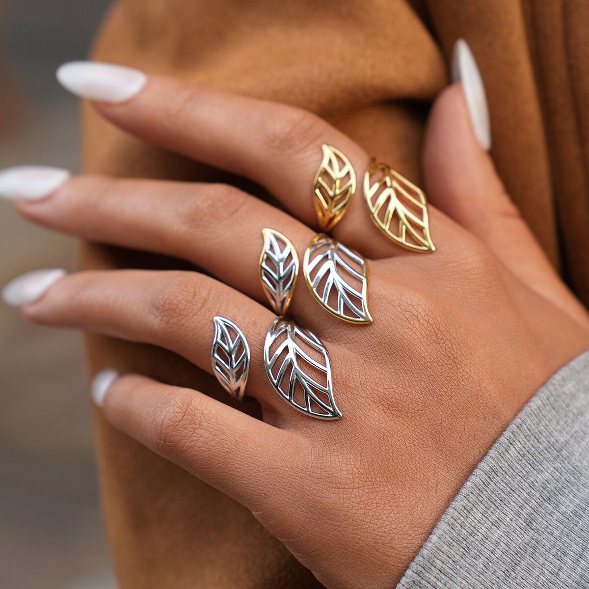 1 Piece Simple  Leaf Stainless Steel Waterproof   Gold Color  Women's Statement Rings h5 Picture5