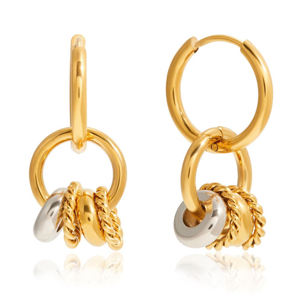 1 par de pendientes colgantes clásicos de acero inoxidable resistentes al agua con diseño circular en colores dorado y plateado combinados para mujer.