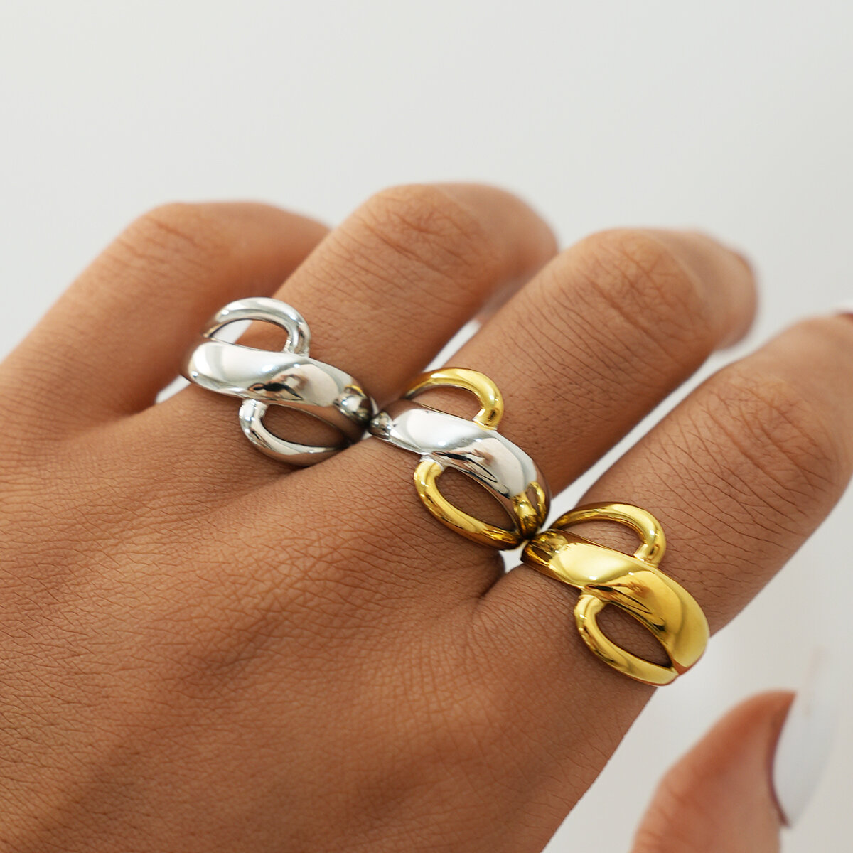 1 Piece Mixed Gold and Silver Colors Stainless Steel Waterproof  Women's  Statement Rings h5 Picture4