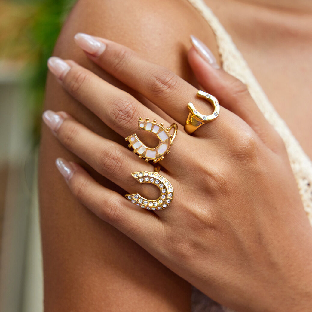 1 Stück luxuriöser, hufeisenförmiger, wasserdichter Statement-Ring aus Edelstahl in Goldfarbe