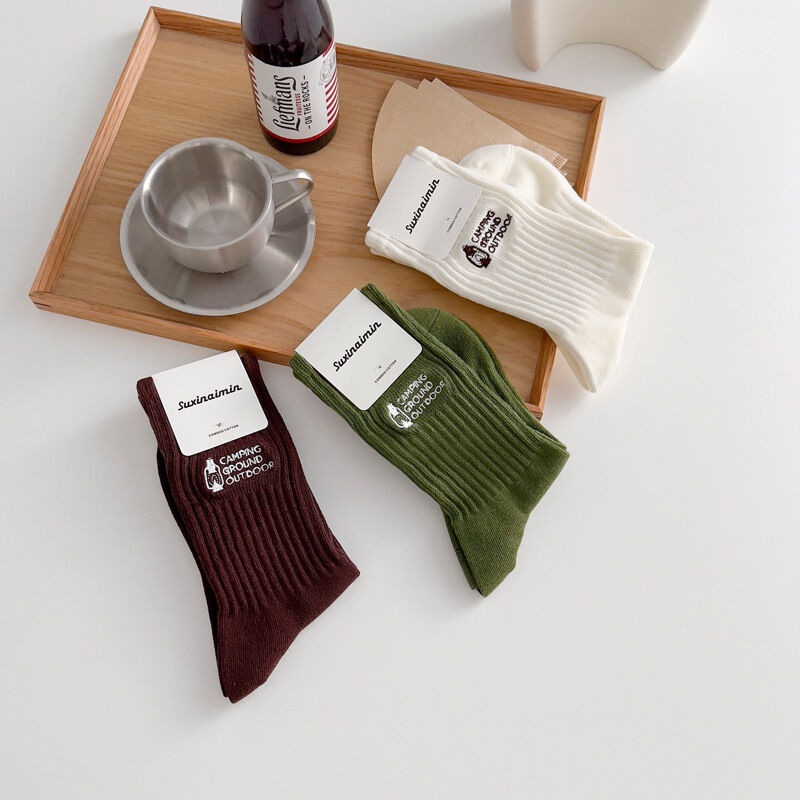 1 Paar einfarbige, wadenhohe Baumwollsocken mit gestickten Buchstaben h5 Bild2