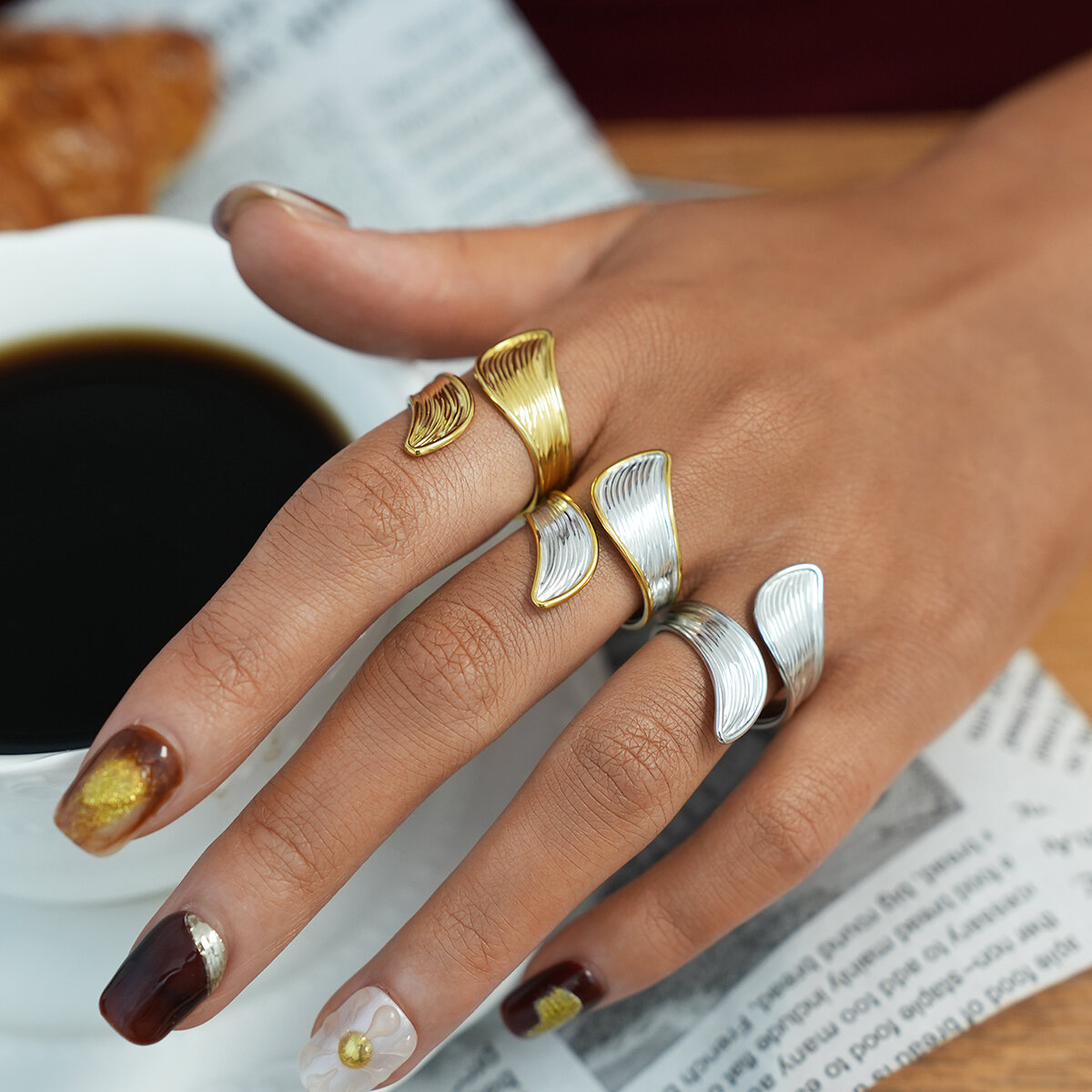 1 Piece Simple  Irregular Shape Stainless Steel Waterproof   Gold Color Women's  Statement Rings h5 Picture6