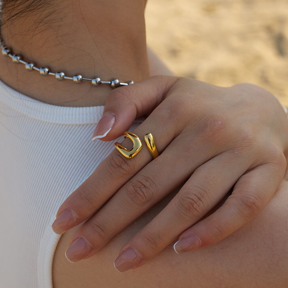 1 Piece Daily Irregular Shape Stainless Steel Waterproof Gold Color Women's Statement Rings 2