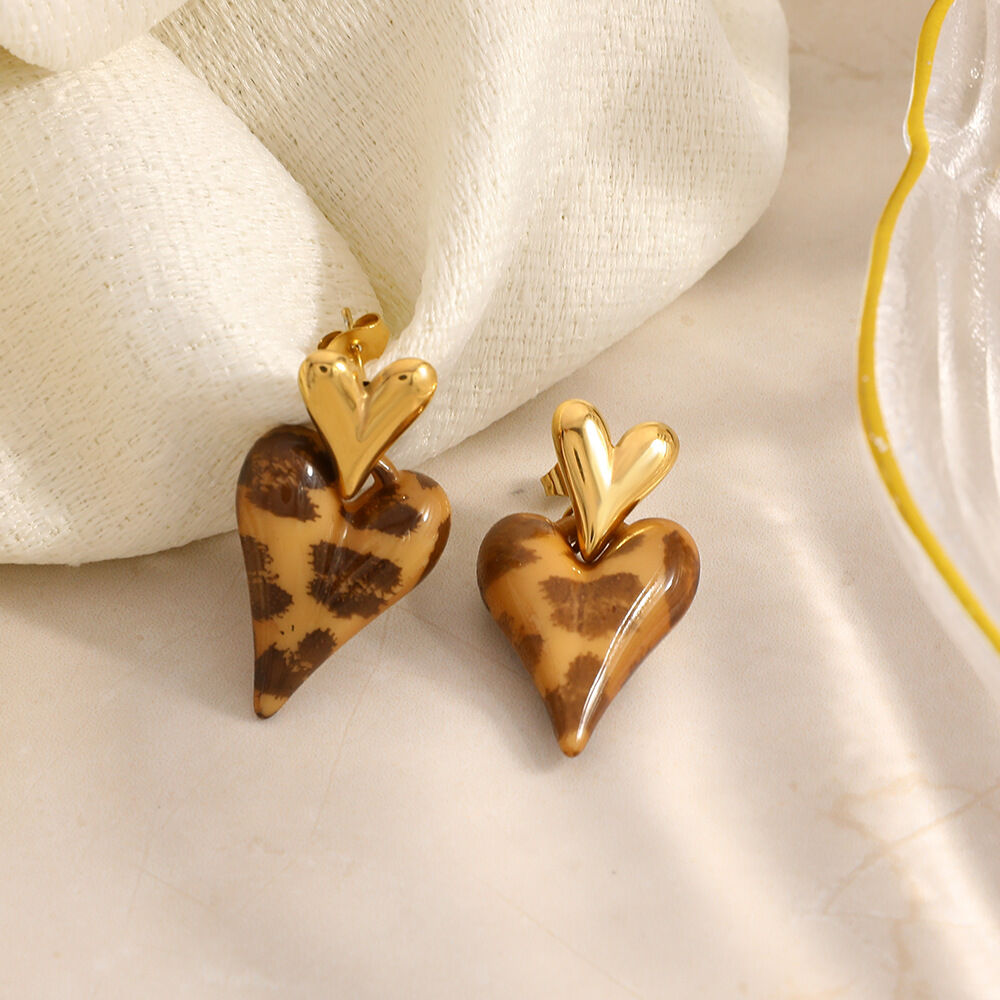 1 Pair Ethnic  Daily Heart Leopard Print Stainless Steel Waterproof Women's Stud Earrings Picture3