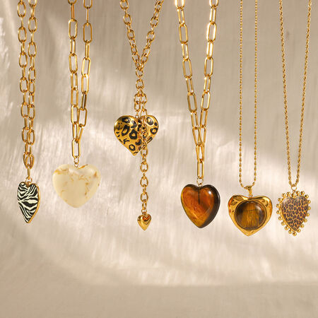 1 Piece Vintage Animal Print Stainless Steel Waterproof Gold Color Acrylic Women's Pendant Necklaces 2