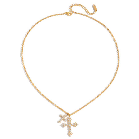 1 Piece Luxurious Cross Stainless Steel Waterproof Gold Color Women's Pendant Necklaces